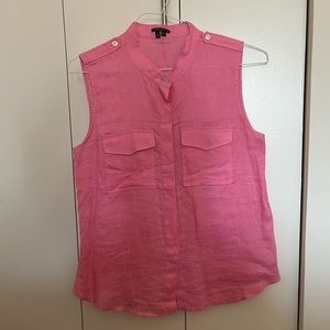 Theory Bright pink linen sleeveless button up blouse